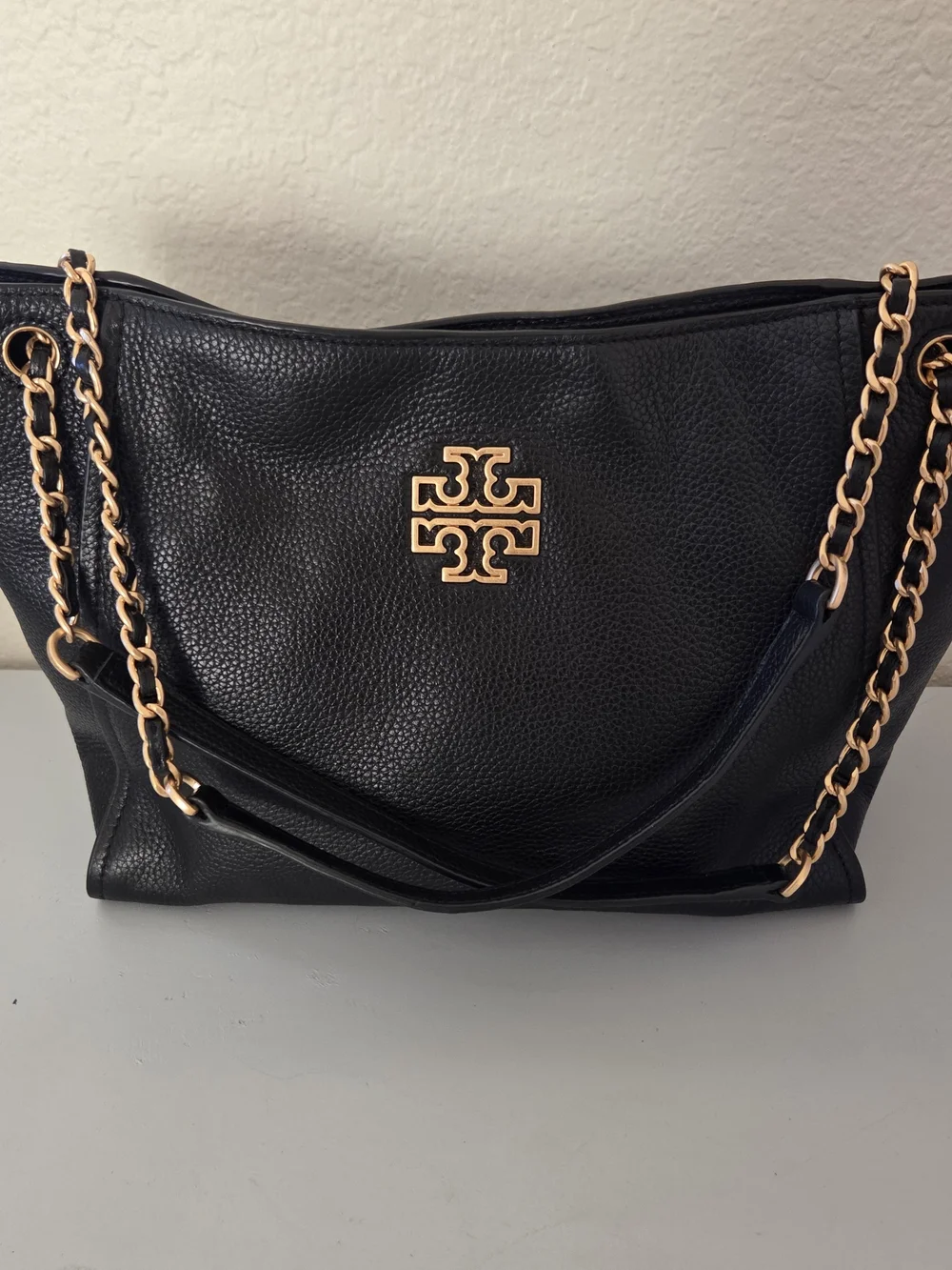 Tory Burch Black Leather Britten Tote Bag